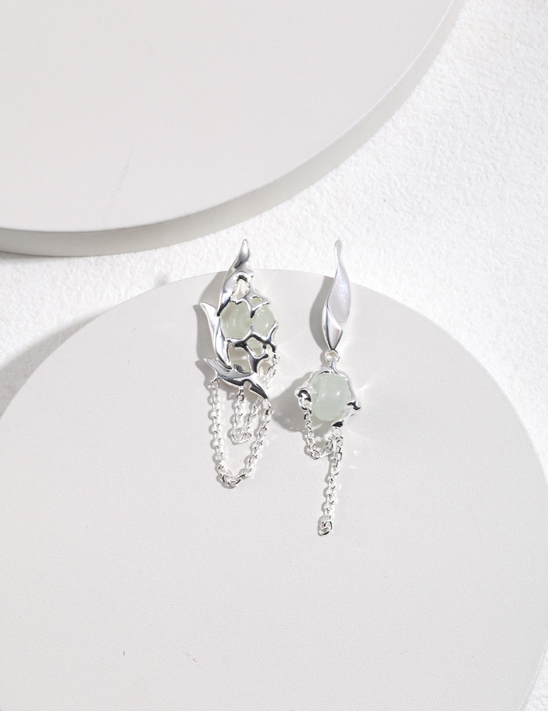 Bamboo-inspired Sterling Silver Jade Earrings_Ros'Choice Jewelry